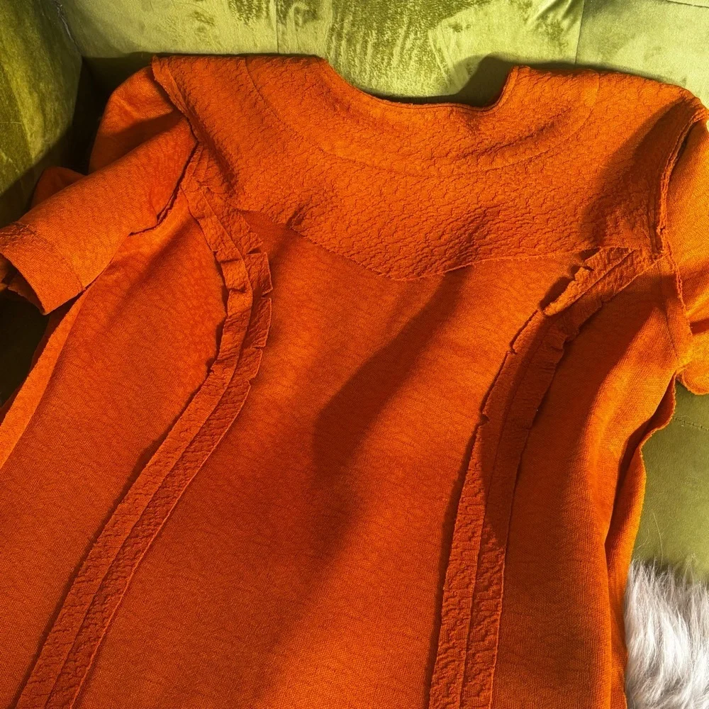 Handmade vintage A-line dress in orange crepe, women’s medium - Picture 7 of 8
